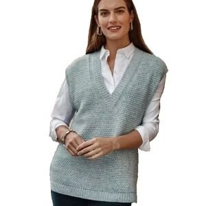 J Jill Womens Sweater Vest Size XL Petite Blue Spruce V Neck Knit Sleeveless NWT